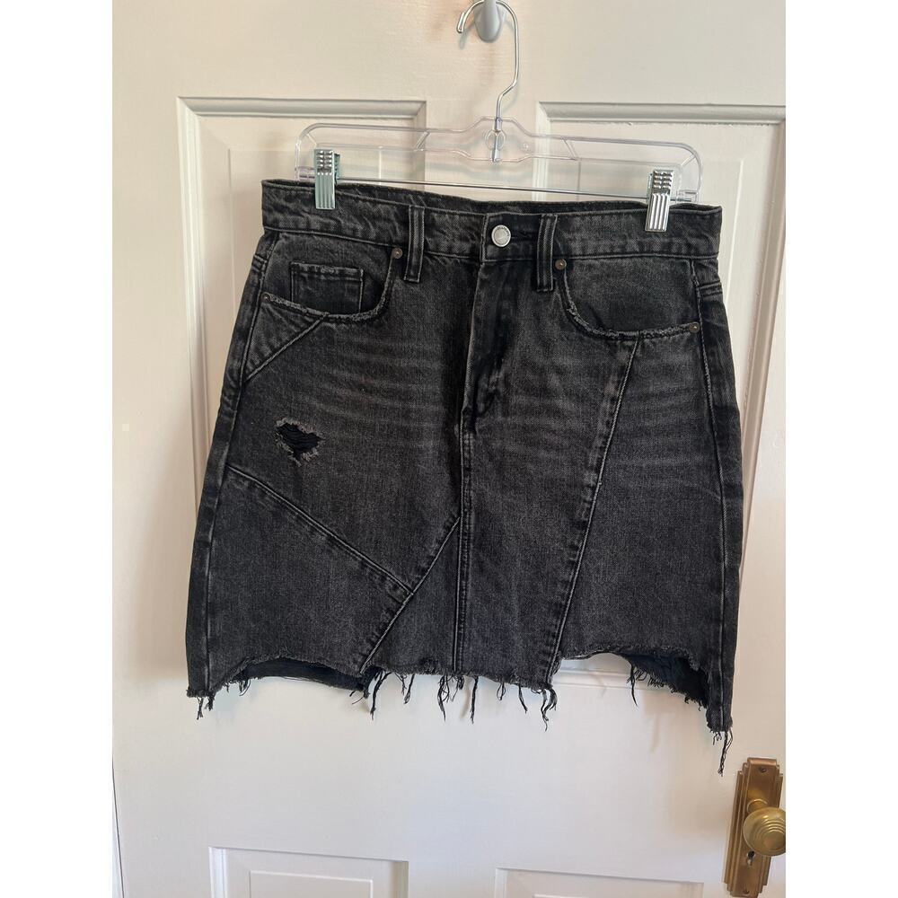 Blank NYC Black Distressed Assymetrical Jean Mini Skirt Women's 27 Goth Punk